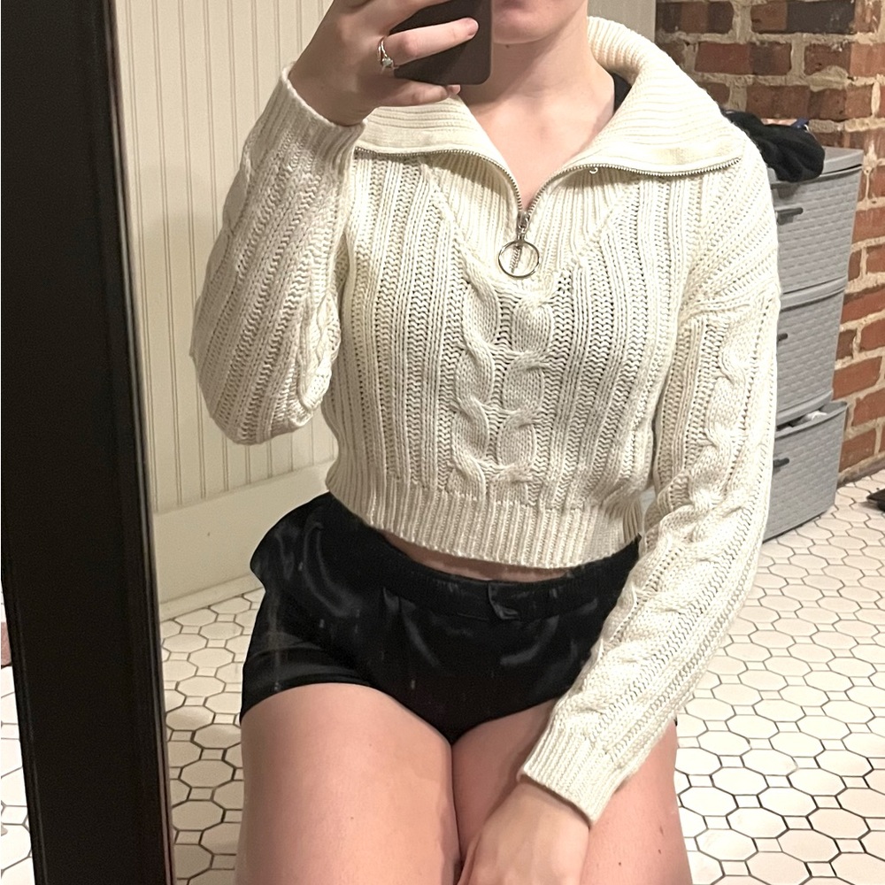 Quarter-zip cropped sweater